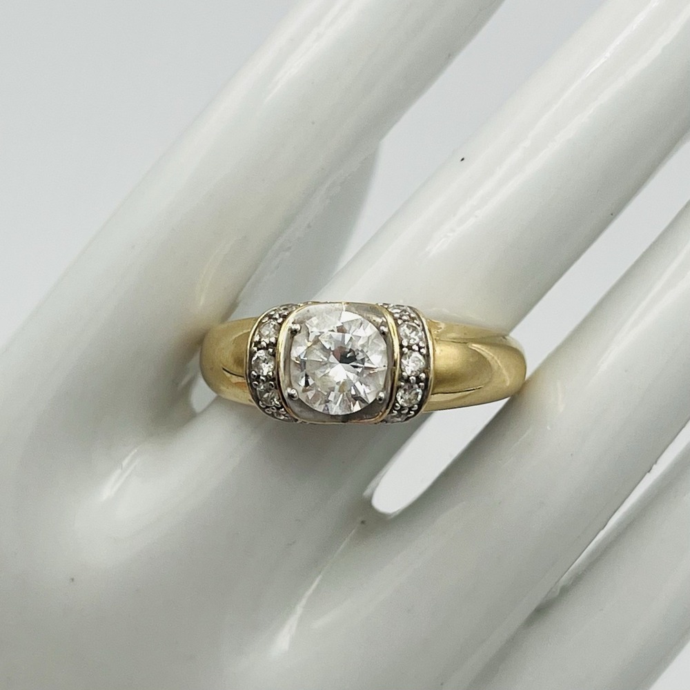 Vintage 14K Yellow Gold Ring Diamonique CZ Engagement Size 10.75 DQ Baguette